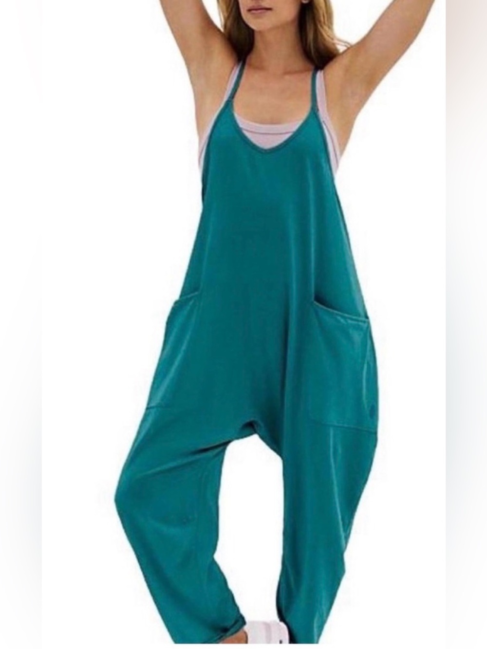 Free People Teal hot shot onesie Relaxed Harem Jumpsuit with Pockets
